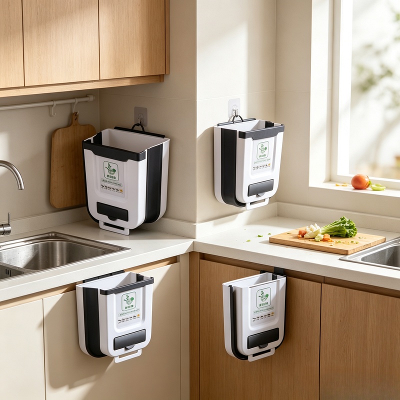 Compost Bin Countertop - Wąski, składany, montowany na ścianie plastikowy